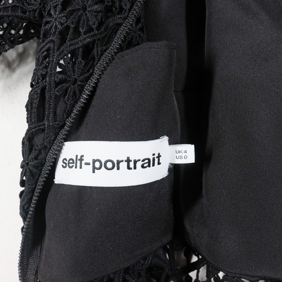 Self Portrait Midi Dress Womens Size 0 Black Abstract Triangle Lace Goth Witch - Picture 4 of 6